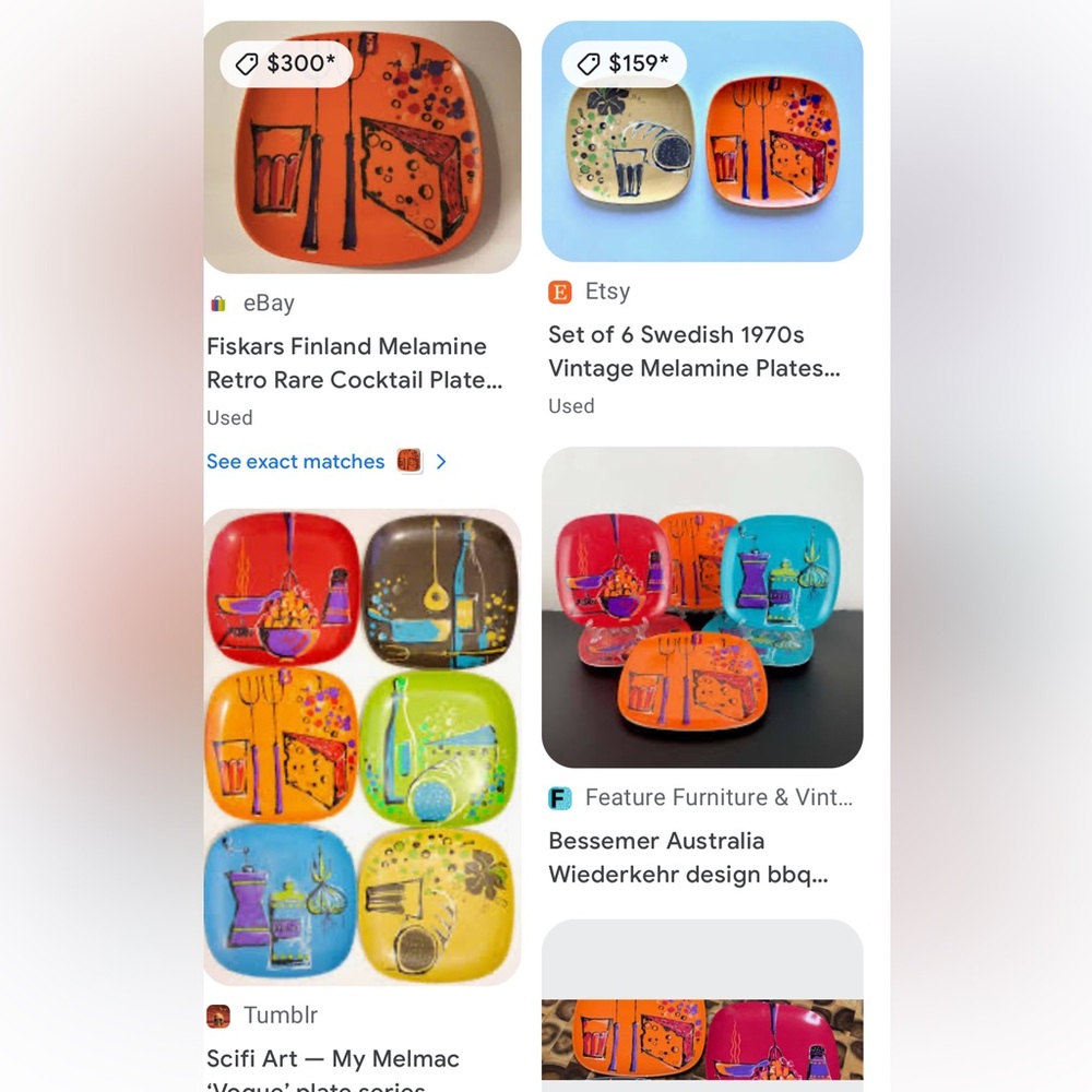FISKARS FINLAND Melamine Retro Cocktail Plates Set of 6 - Picture 13 of 15